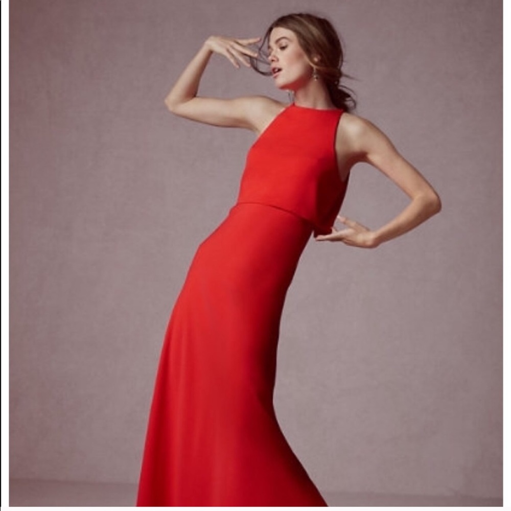 Jill By Jill Stuart Iva Crepe Red Maxi Gown 0